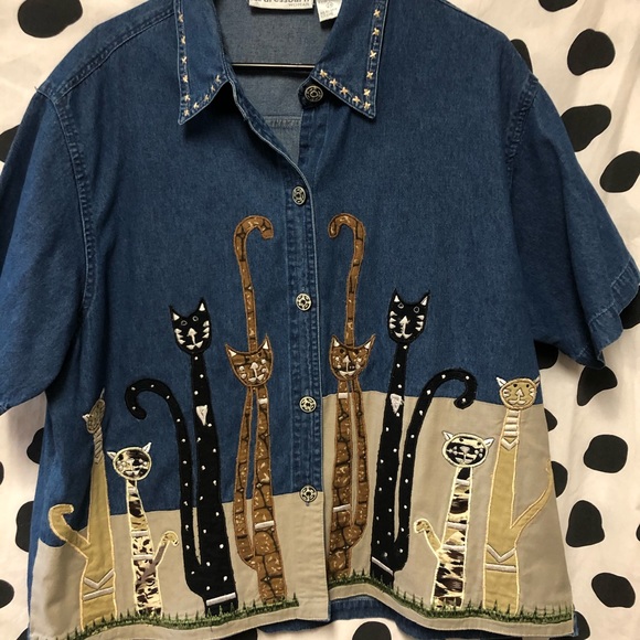 Cat Trio embroidered Denim Blouse - Picture 5 of 5